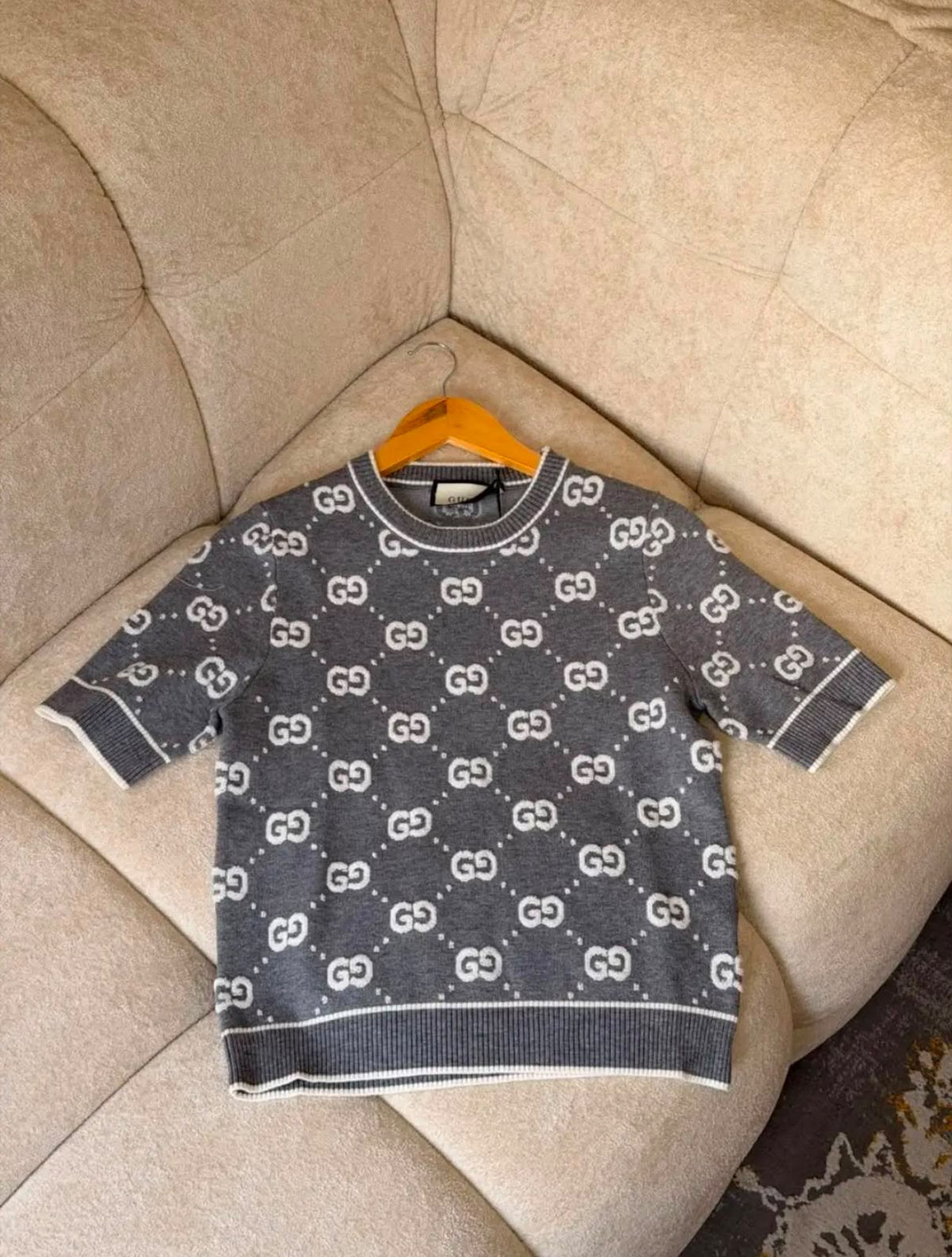 Gucci Monogram Short-Sleeve Knit Top