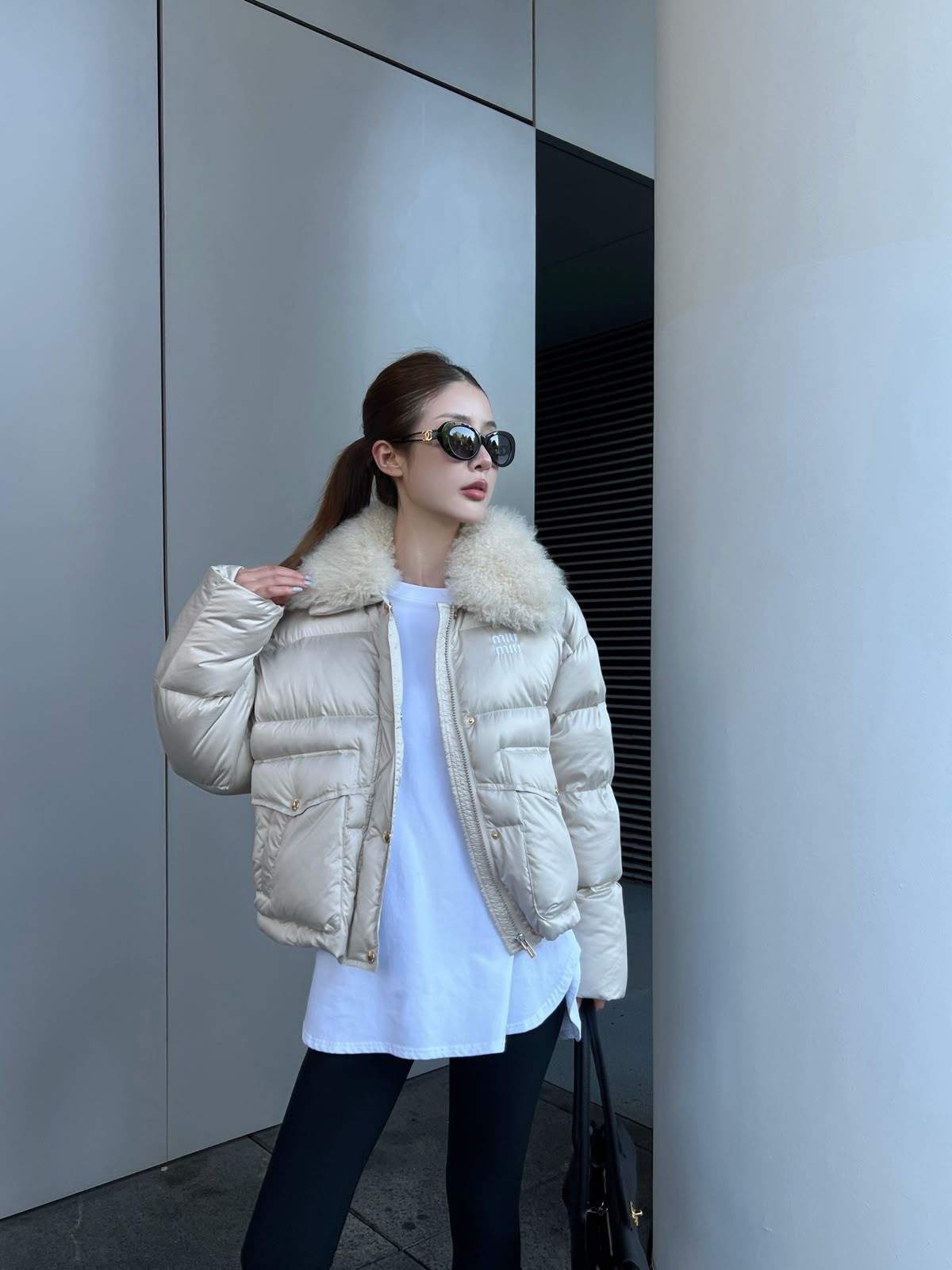 Miu Miu Textured Collar Puffer Jacket