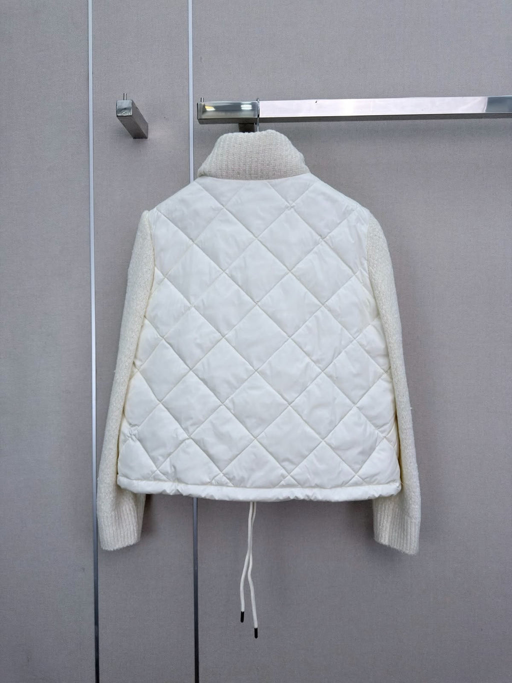 Moncler Ivory Quilted Knit-Sleeve Jacket