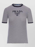 Prada Black and White Striped Logo T-Shirt
