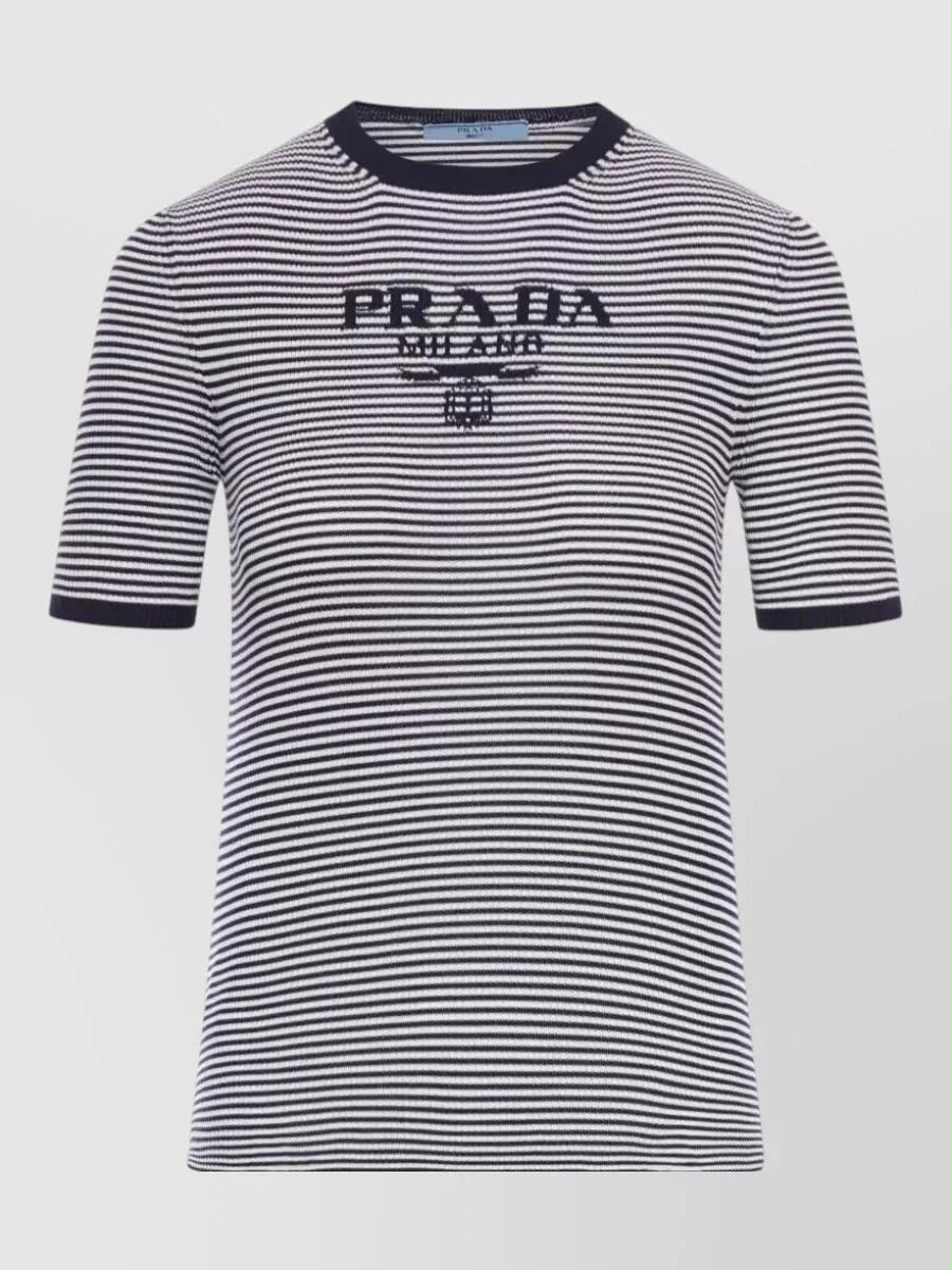 Prada Black and White Striped Logo T-Shirt
