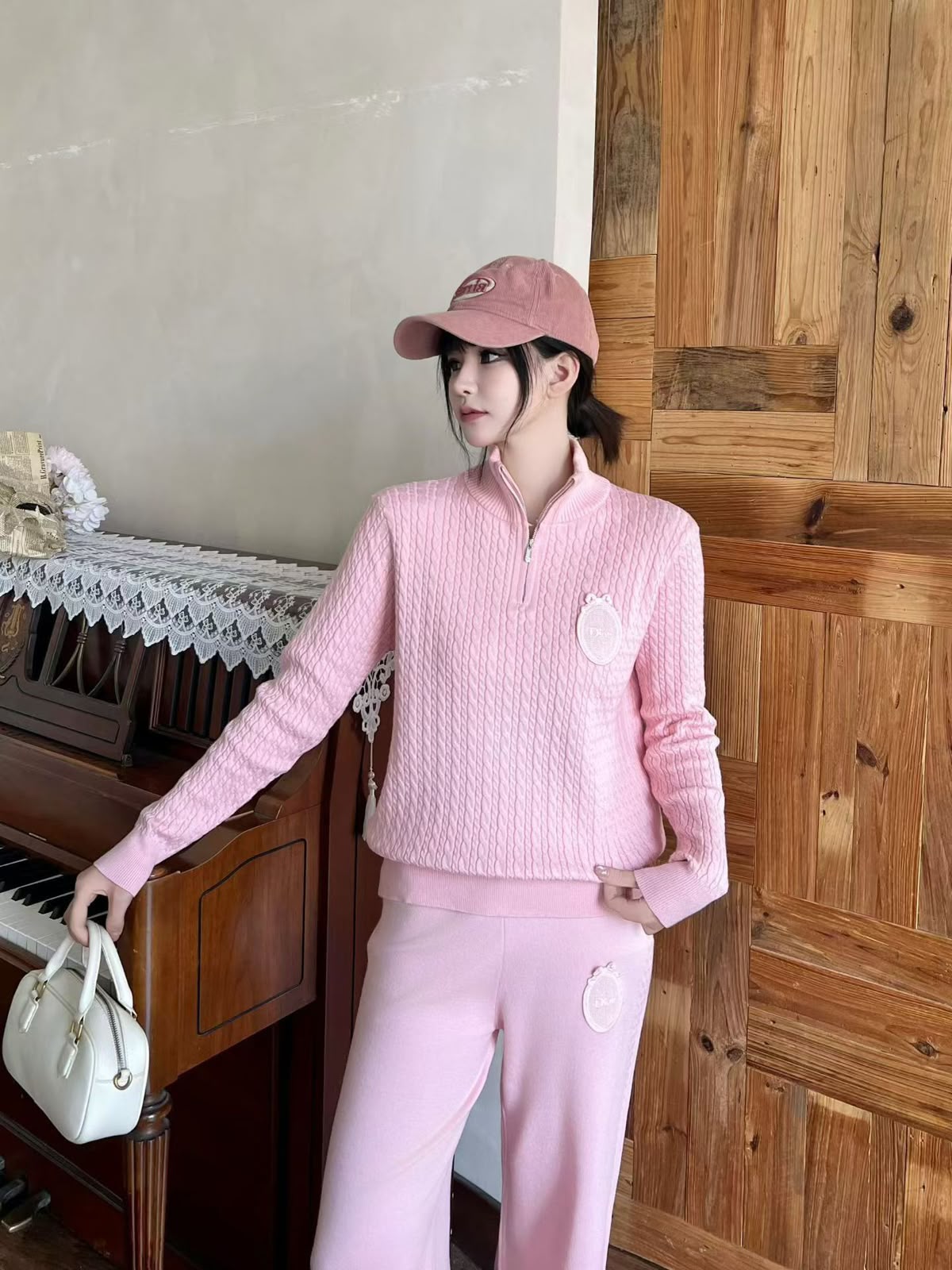 Dior Half-Zip Sweater and Wide-Leg Trousers Set