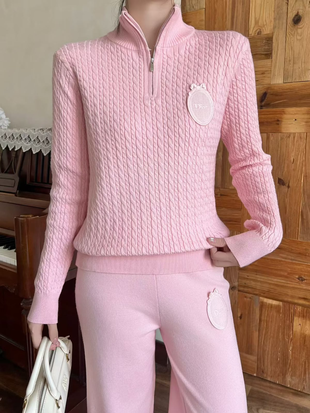 Dior Half-Zip Sweater and Wide-Leg Trousers Set