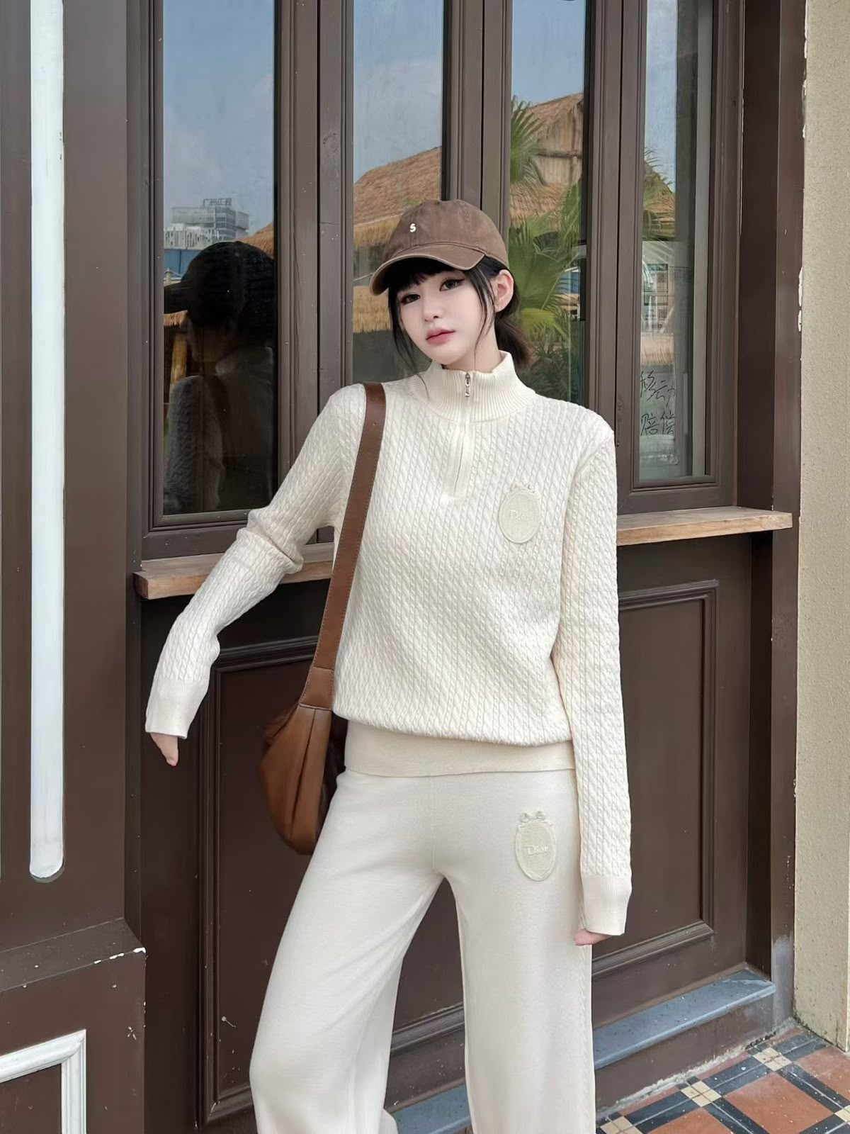Dior Half-Zip Sweater and Wide-Leg Trousers Set