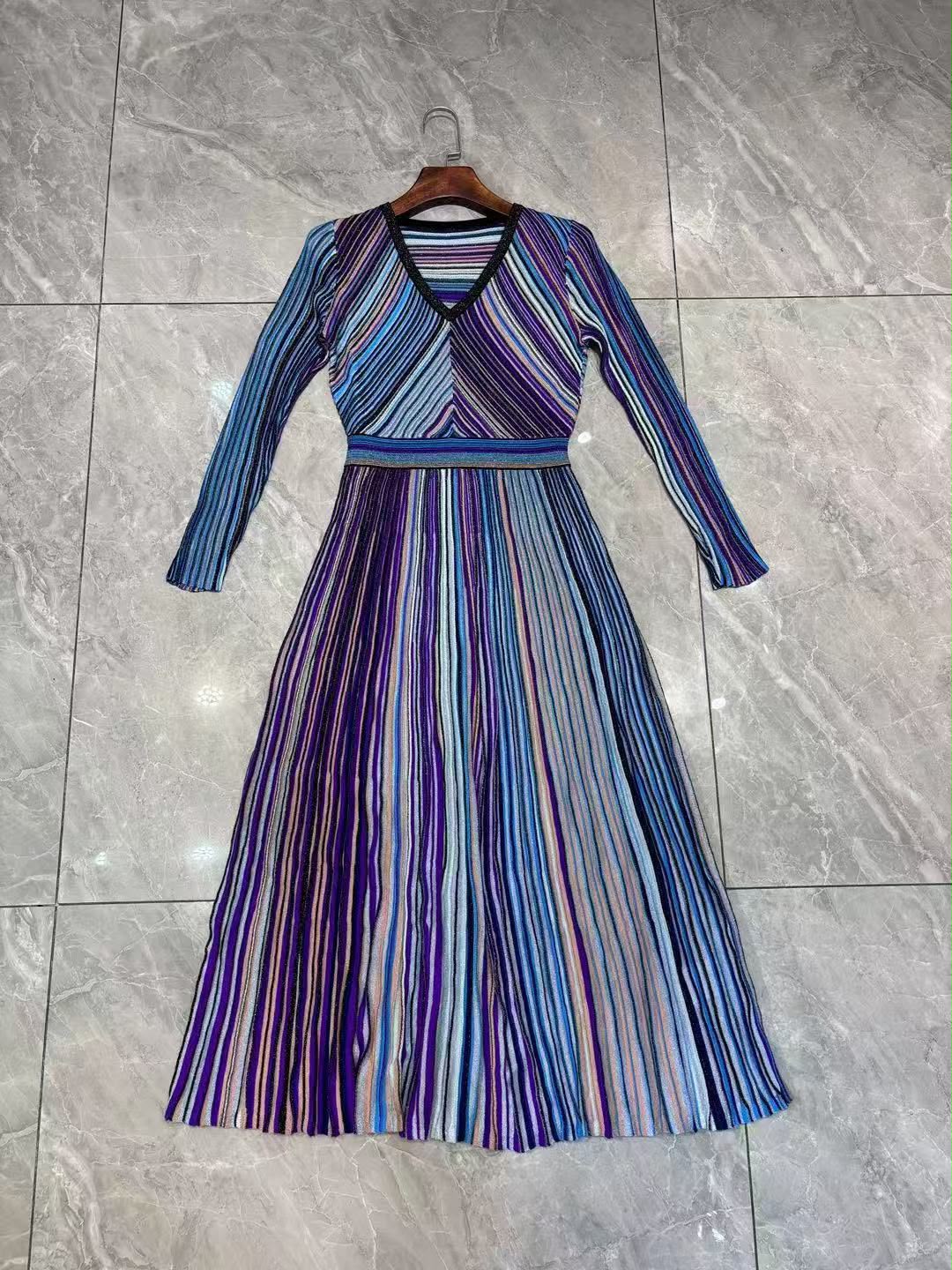 Missoni Striped Long-Sleeve Pleated Dress
