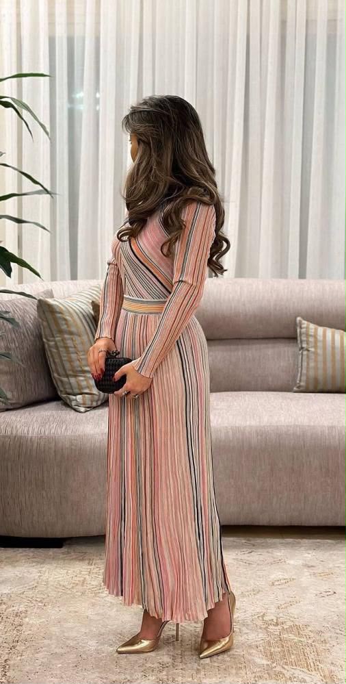 Missoni Striped Long-Sleeve Pleated Dress