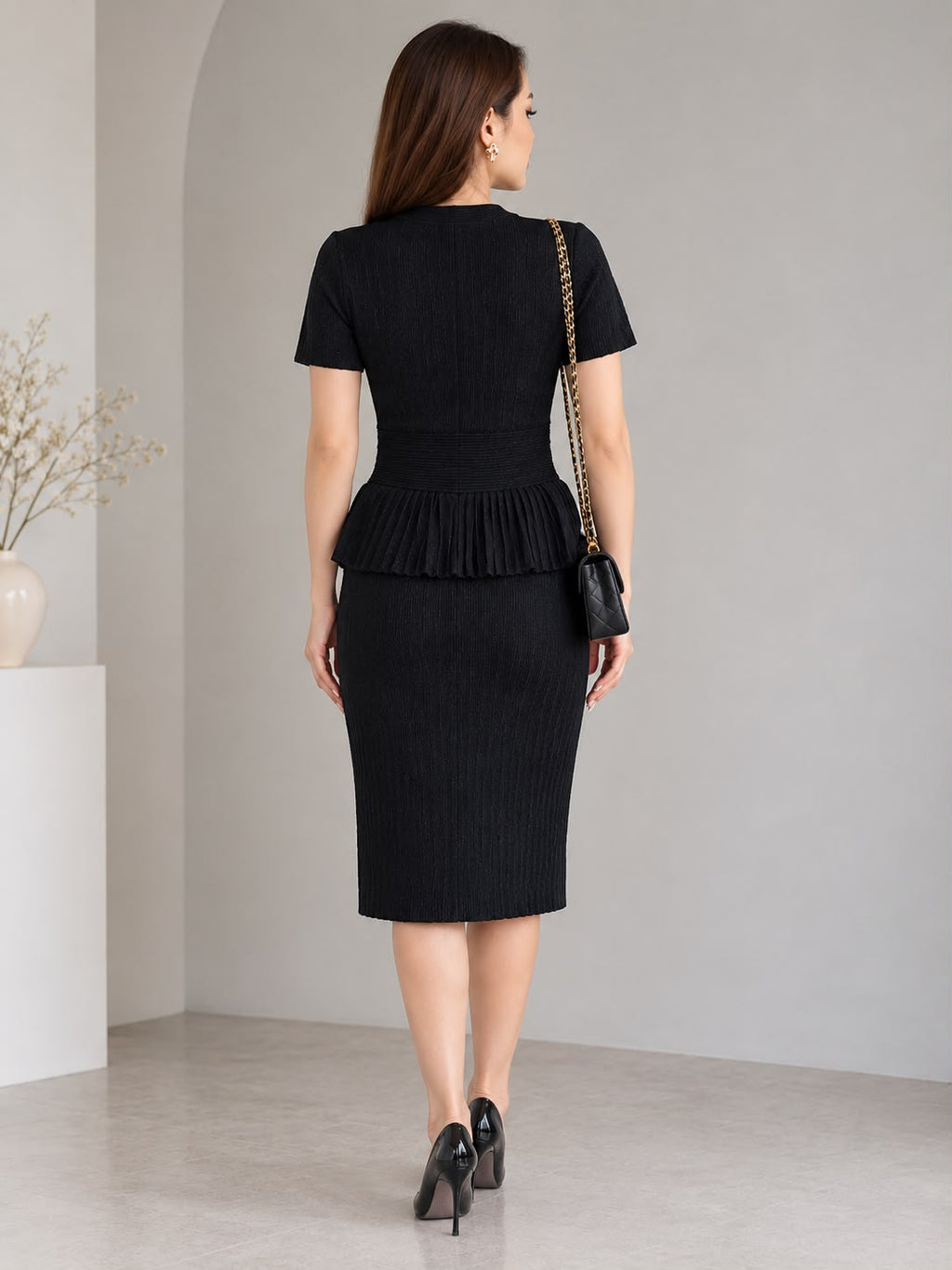 Self-Portrait Embellished-Button Top and Midi Skirt Set