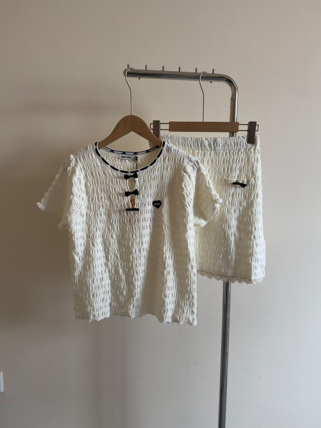 Miu Miu Bow-Detail Top and Mini Skirt Set