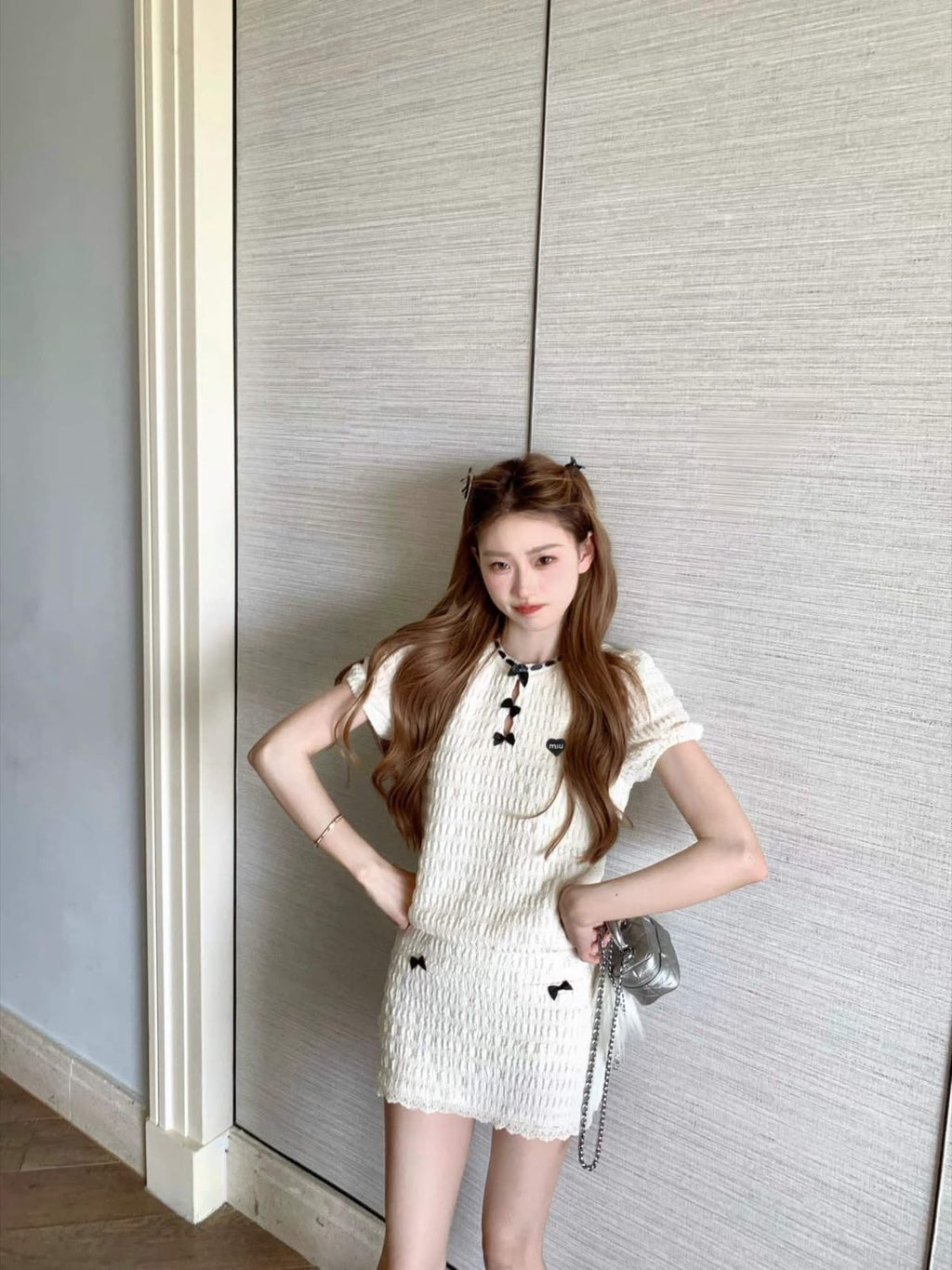 Miu Miu Bow-Detail Top and Mini Skirt Set