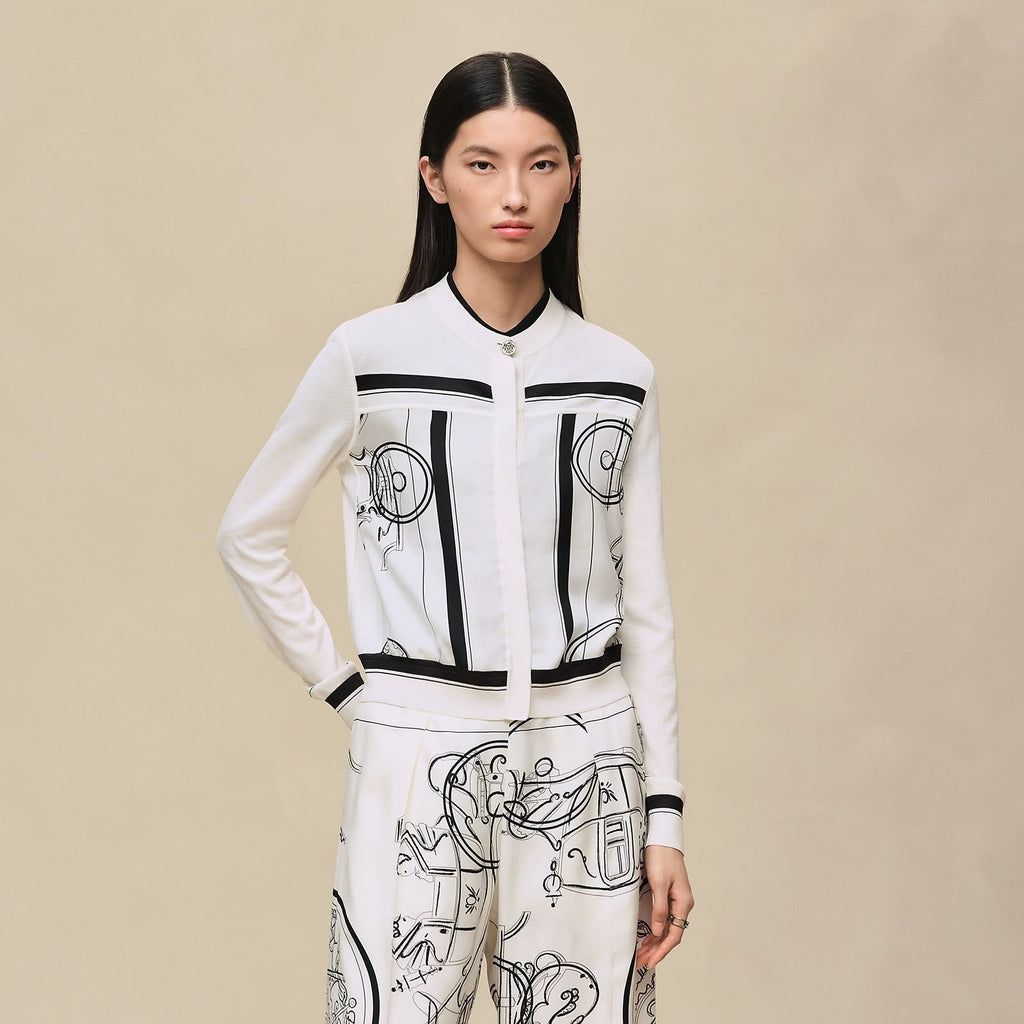 HERMES Black Drawing-Print Cardigan