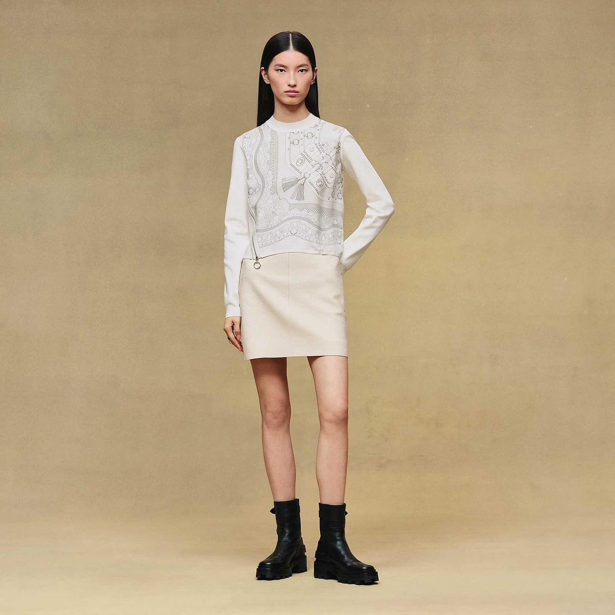 HERMES Drawing-Print Side-Zip Sweater
