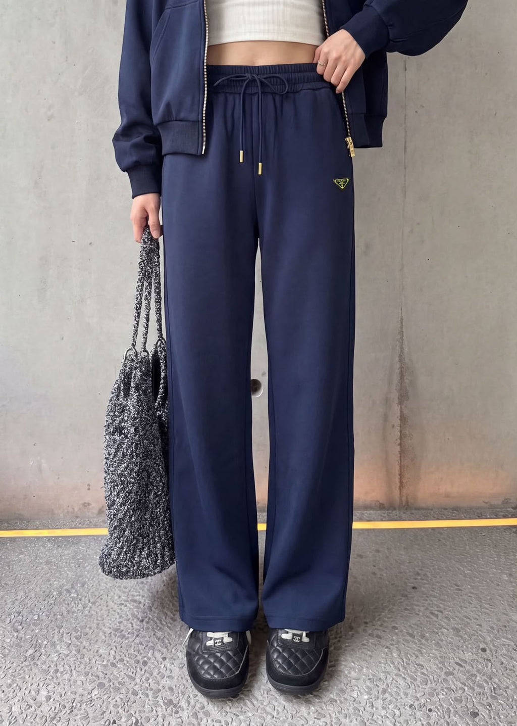 Prada Navy Zip Jacket and Wide-Leg Trousers Set