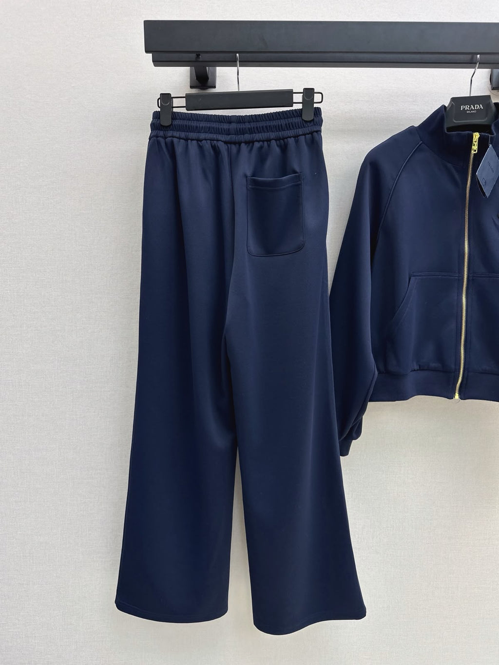Prada Navy Zip Jacket and Wide-Leg Trousers Set