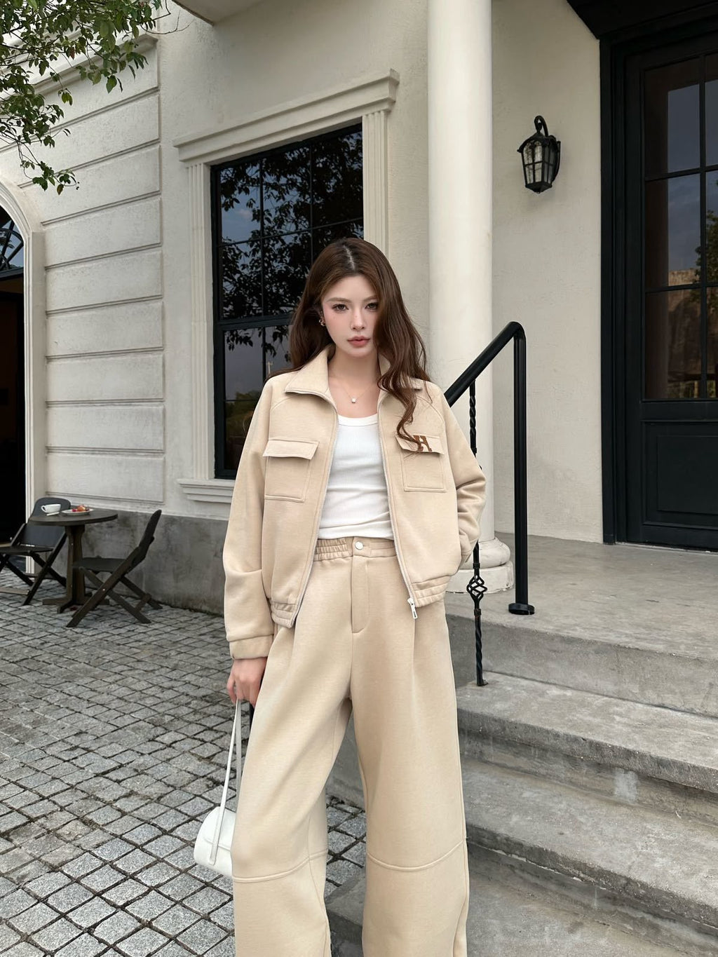 HERMES Pocket Zip Jacket and Wide-Leg Trousers Set