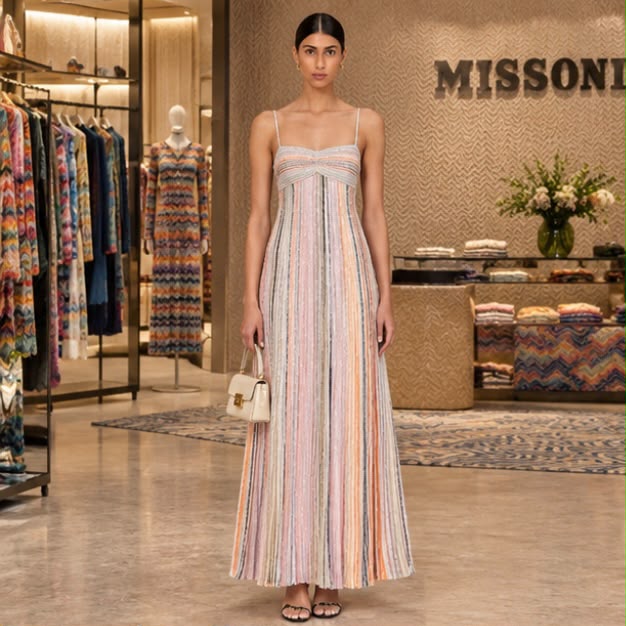 Missoni Pastel Striped Thin-Strap Maxi Dress