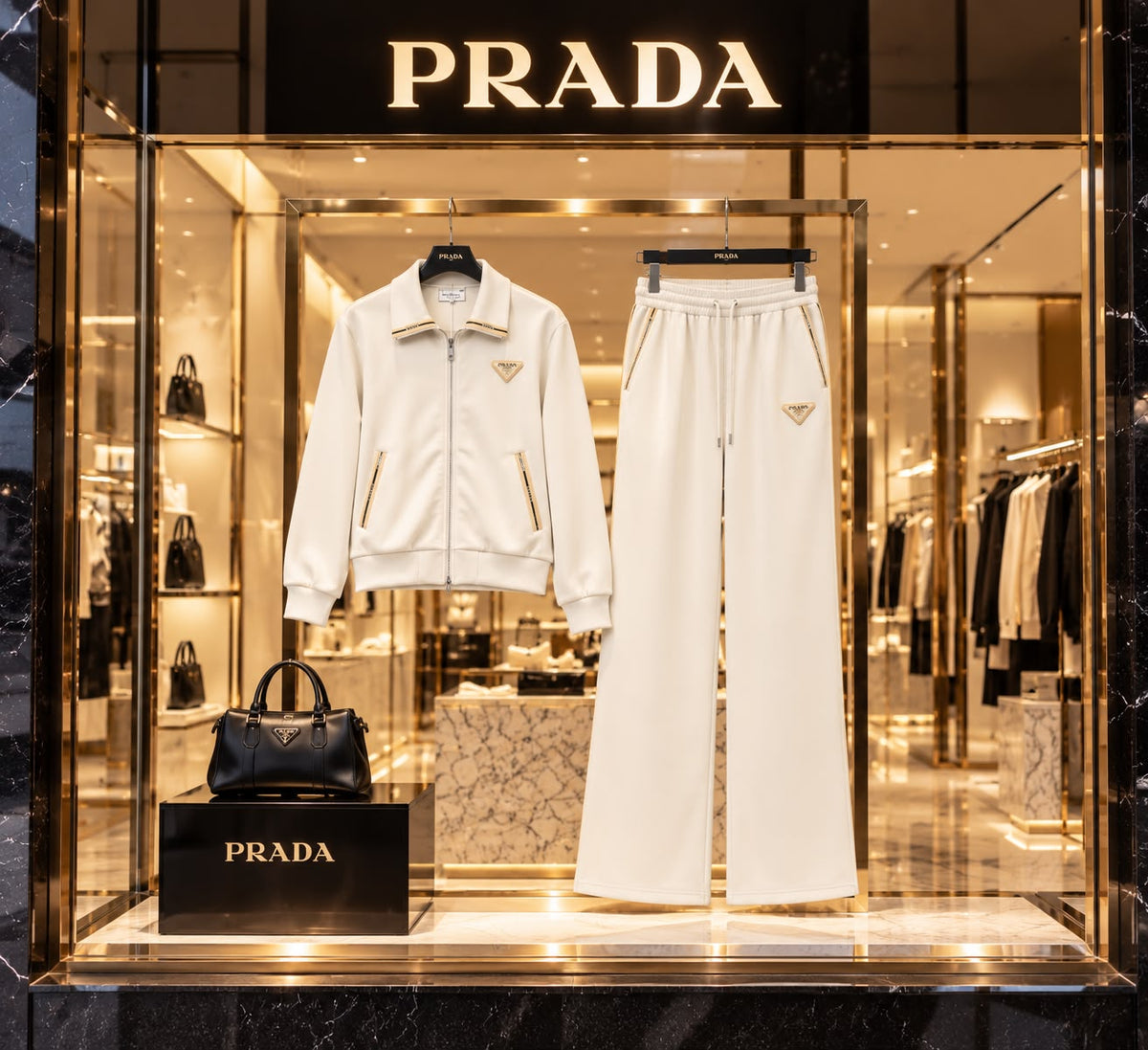 Prada Gold-Detail Zip Jacket and Wide-Leg Trousers Set
