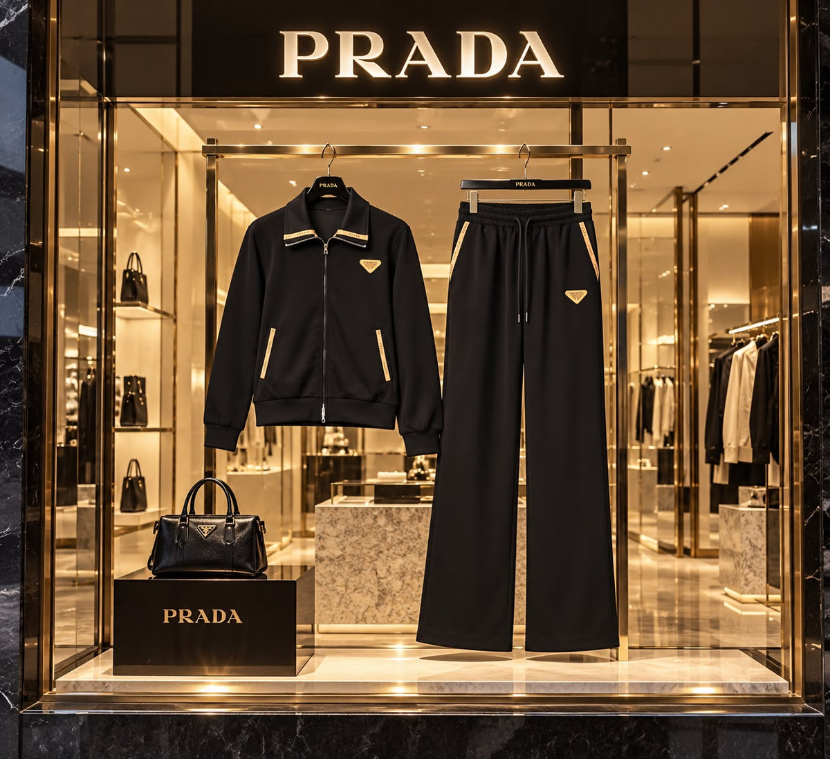 Prada Gold-Detail Zip Jacket and Wide-Leg Trousers Set