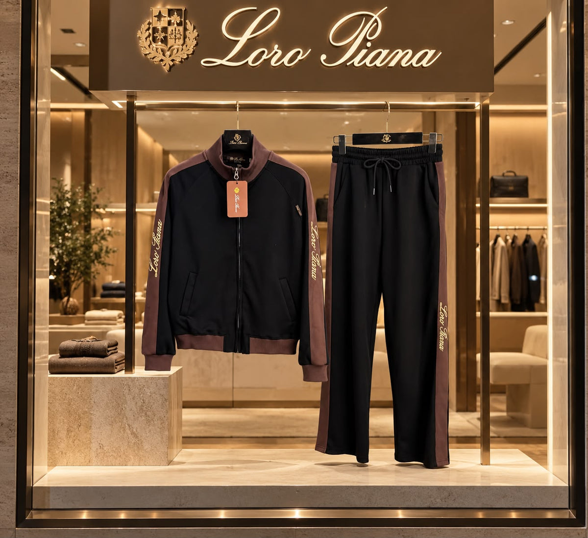 Loro Piana Side-Stripe Zip Jacket and Wide-Leg Trousers Set