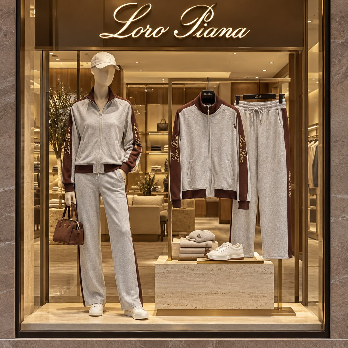 Loro Piana Side-Stripe Zip Jacket and Wide-Leg Trousers Set