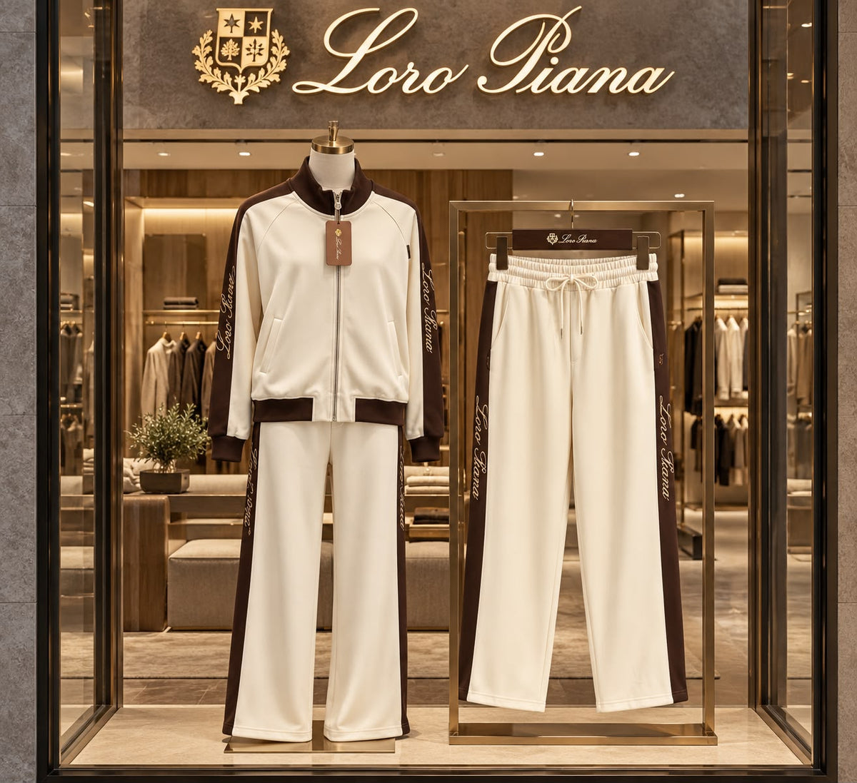 Loro Piana Side-Stripe Zip Jacket and Wide-Leg Trousers Set