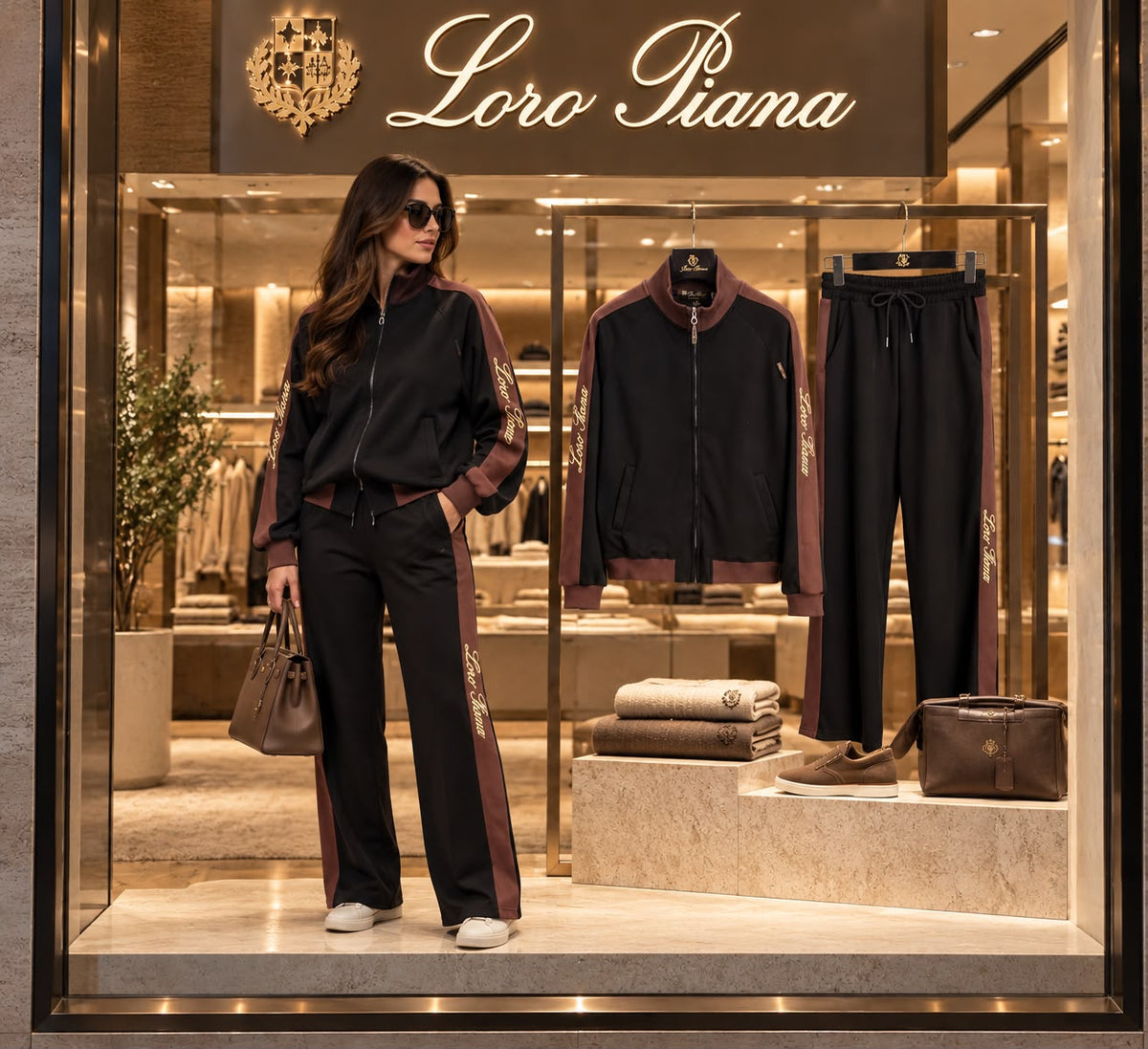 Loro Piana Side-Stripe Zip Jacket and Wide-Leg Trousers Set