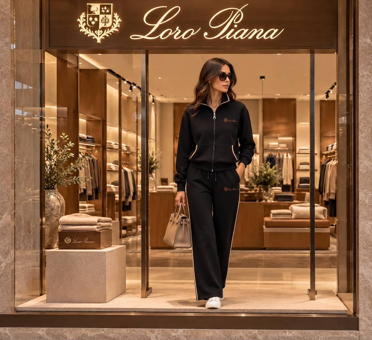 Loro Piana Contrast-Trim Zip Jacket and Wide-Leg Trousers Set