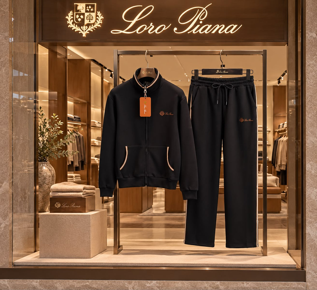 Loro Piana Contrast-Trim Zip Jacket and Wide-Leg Trousers Set