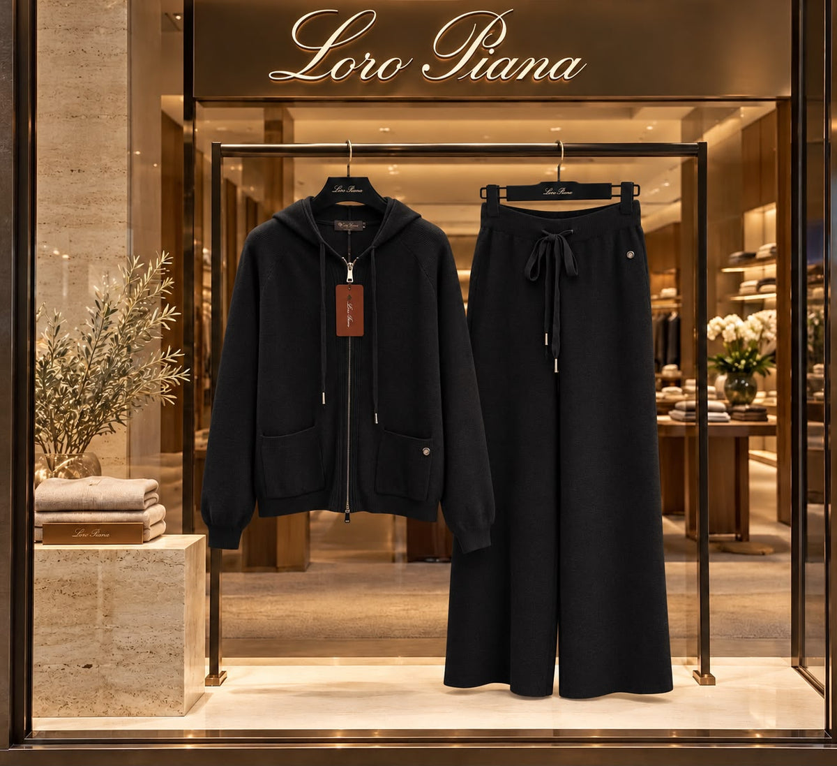 Loro Piana Separate-Pocket Zip Hoodie and Wide-Leg Trousers Set