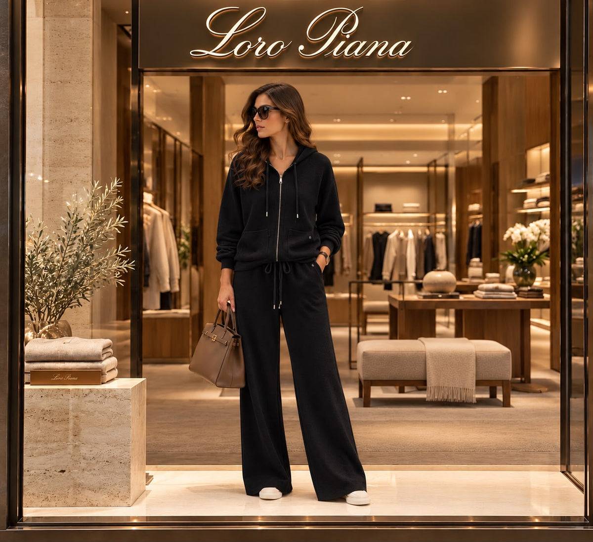 Loro Piana Separate-Pocket Zip Hoodie and Wide-Leg Trousers Set