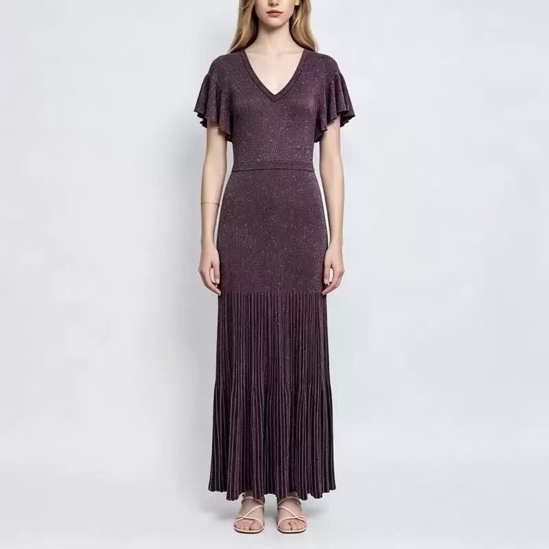 Missoni V-Neck Wide-Sleeve Pleated Maxi Dress