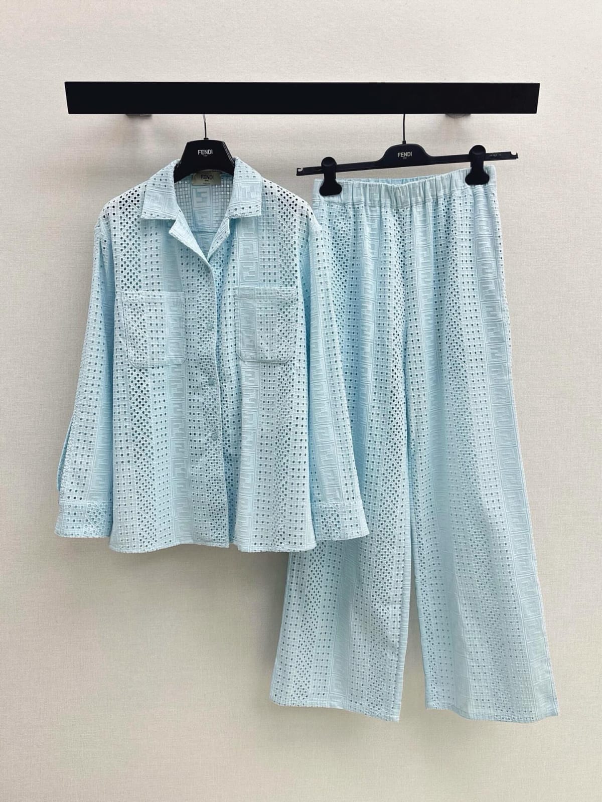 FENDI Cutout Shirt and Wide-Leg Trousers Set