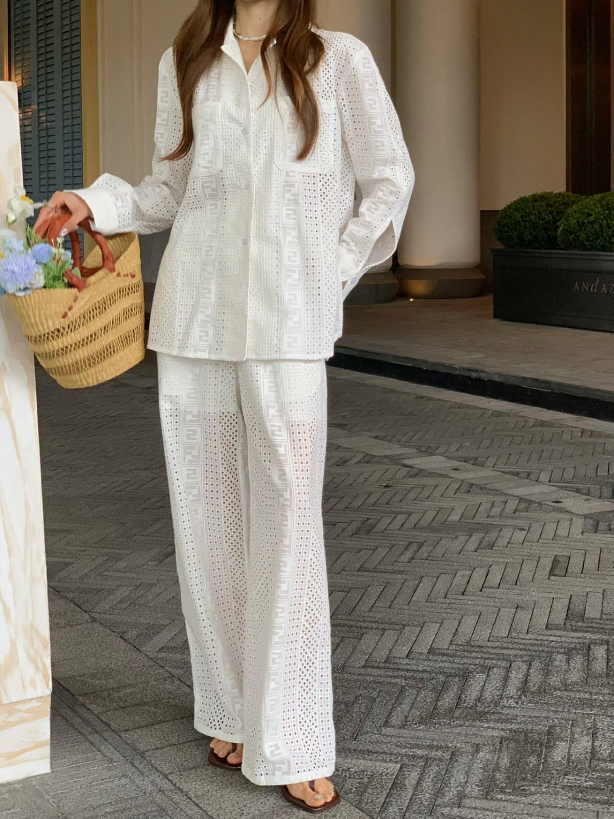 FENDI Cutout Shirt and Wide-Leg Trousers Set