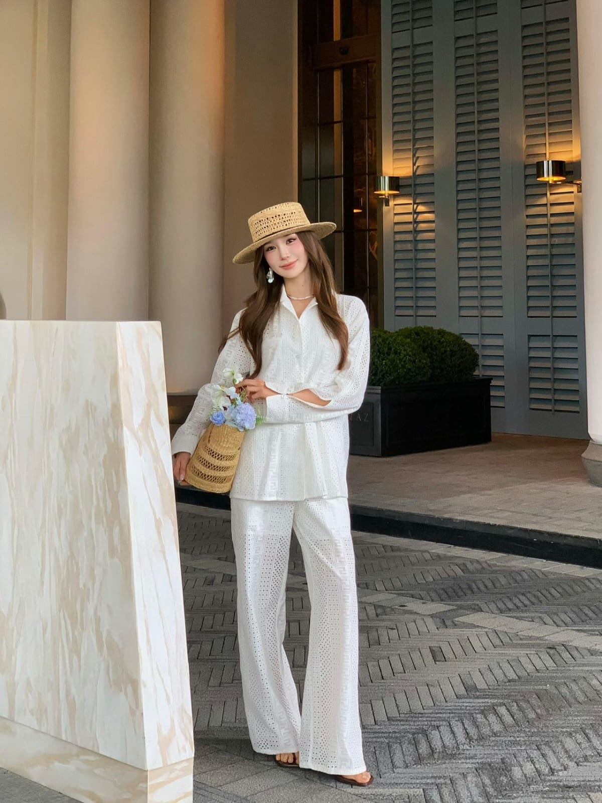 FENDI Cutout Shirt and Wide-Leg Trousers Set