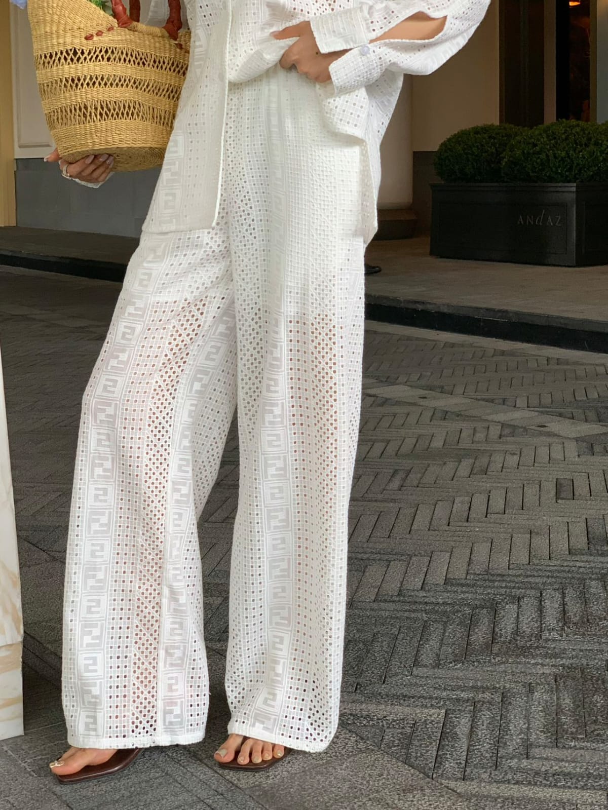 FENDI Cutout Shirt and Wide-Leg Trousers Set