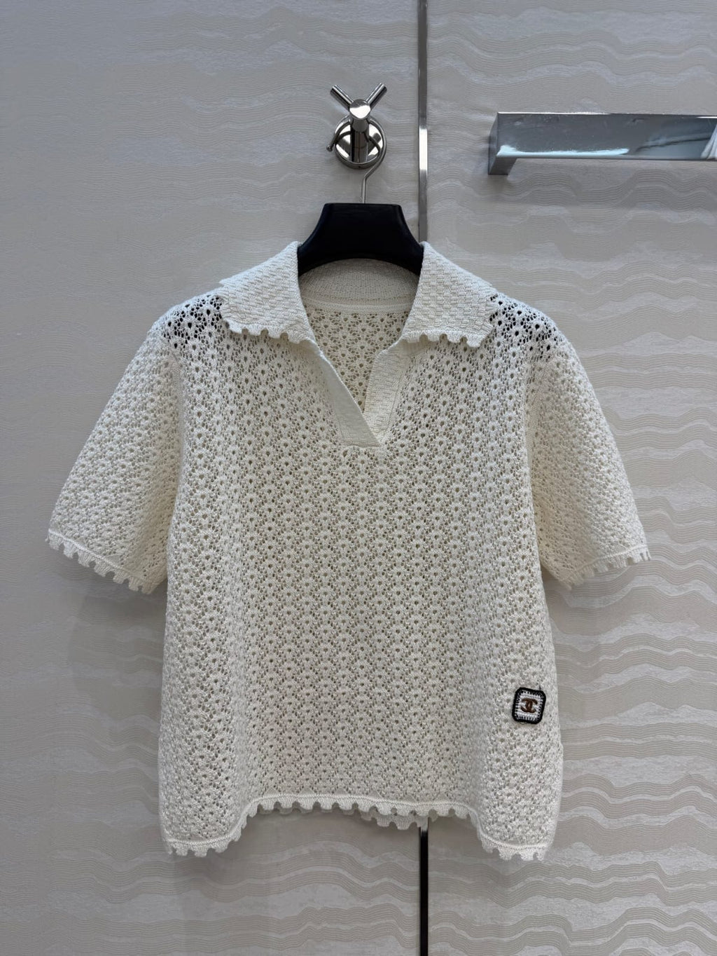 CHANEL Crochet Collared Top and Wide-Leg Trousers Set