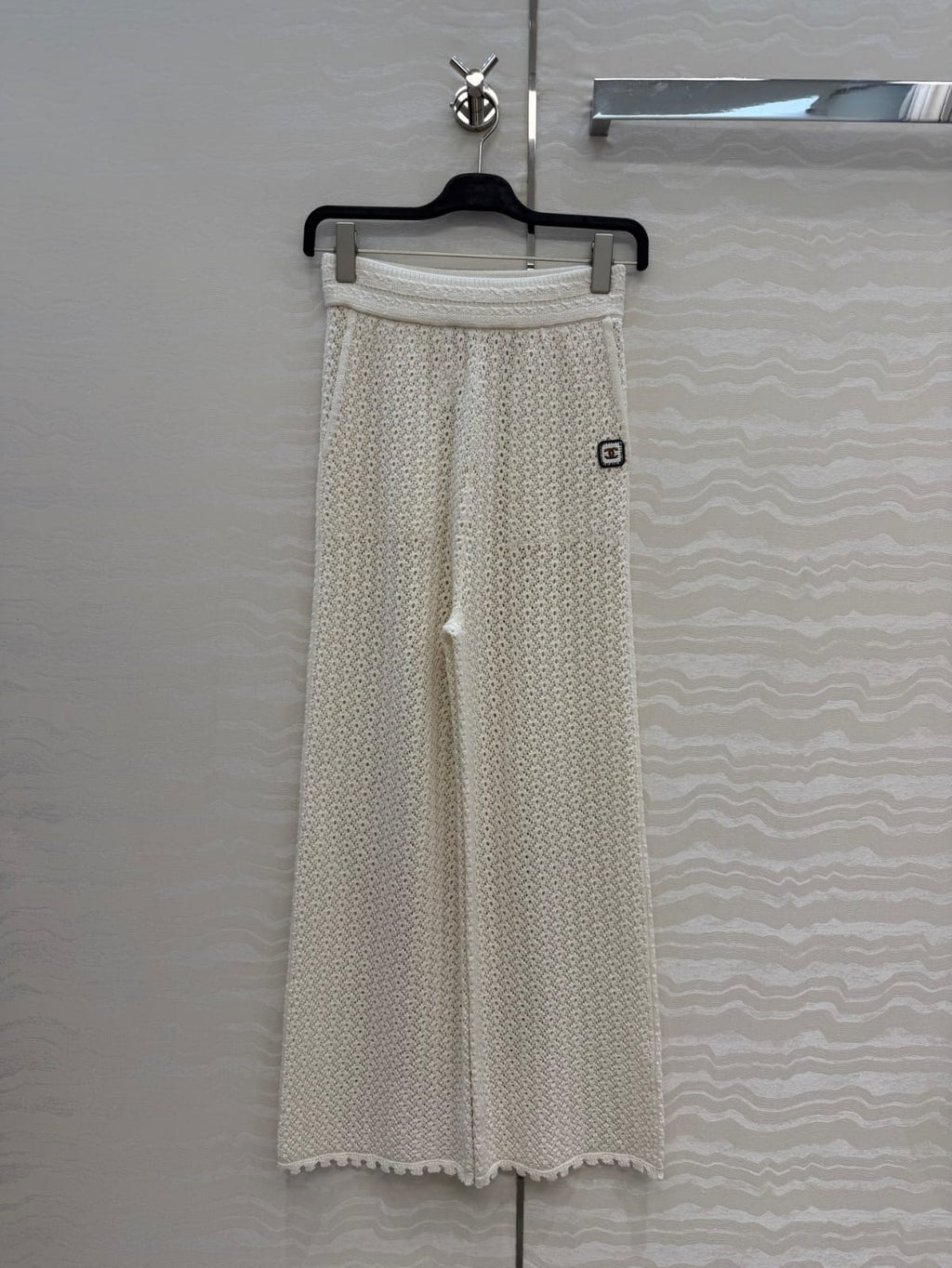 CHANEL Crochet Collared Top and Wide-Leg Trousers Set