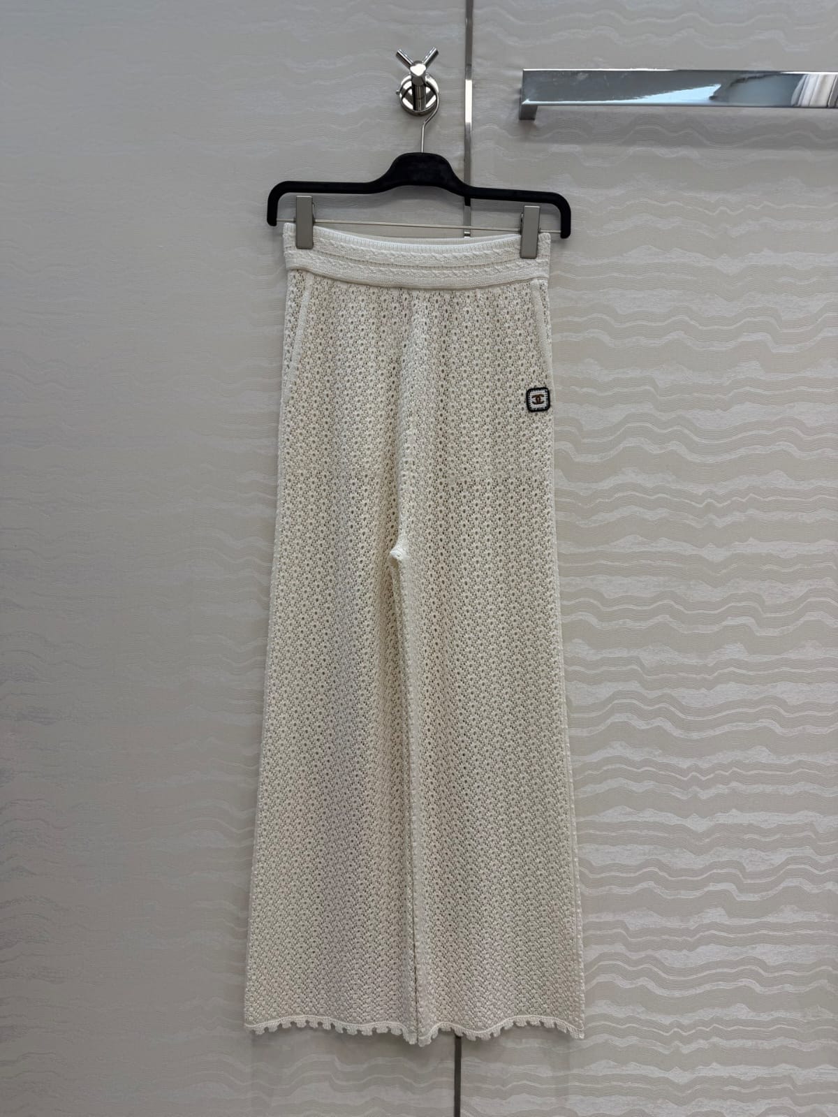 CHANEL Crochet Collared Top and Wide-Leg Trousers Set