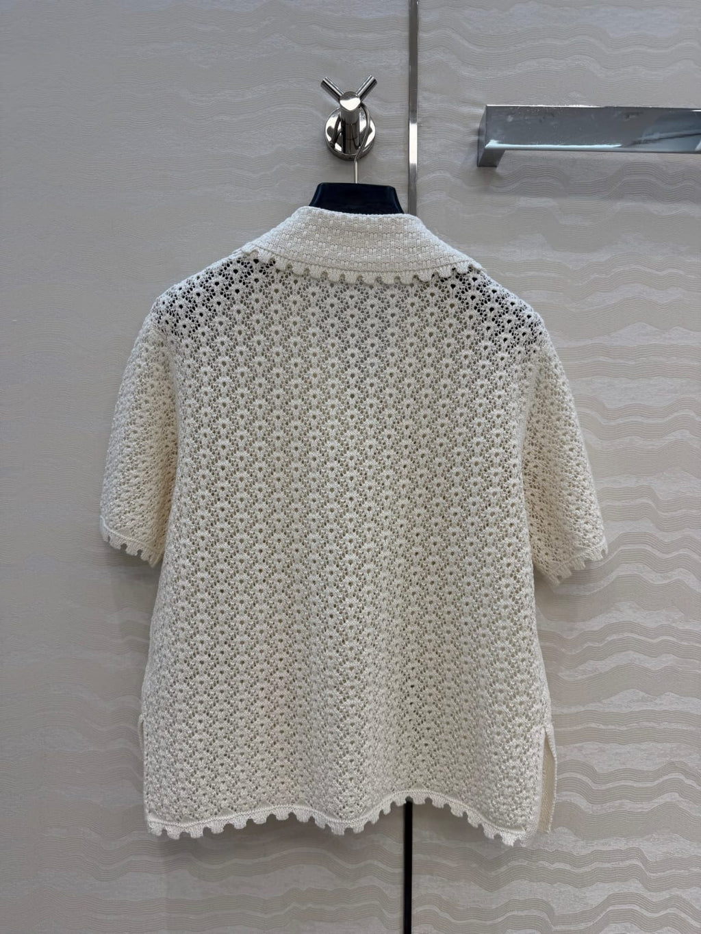 CHANEL Crochet Collared Top and Wide-Leg Trousers Set