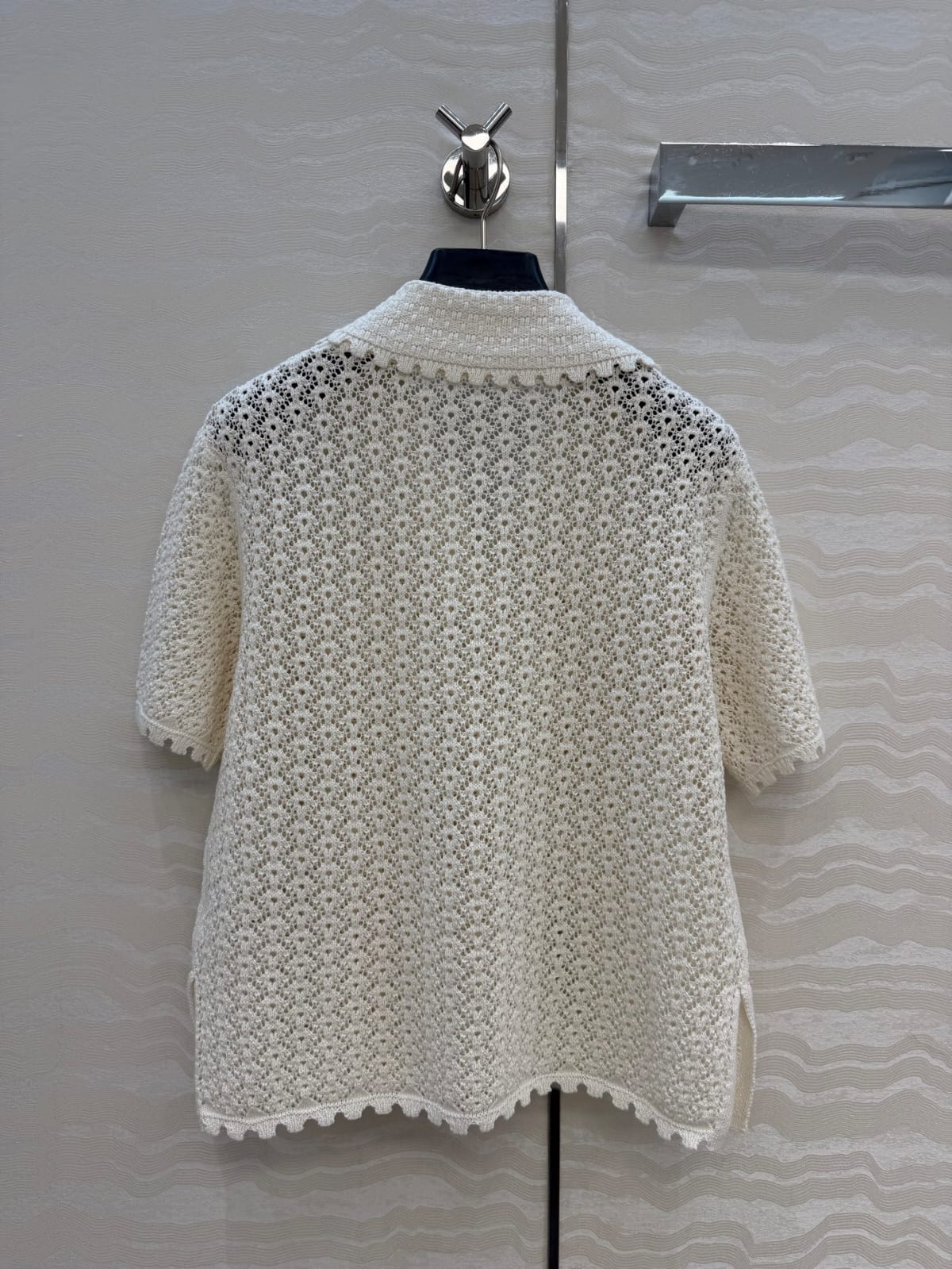 CHANEL Crochet Collared Top and Wide-Leg Trousers Set