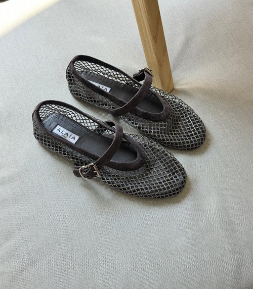 Alaïa Embellished Mesh Mary Jane Flats