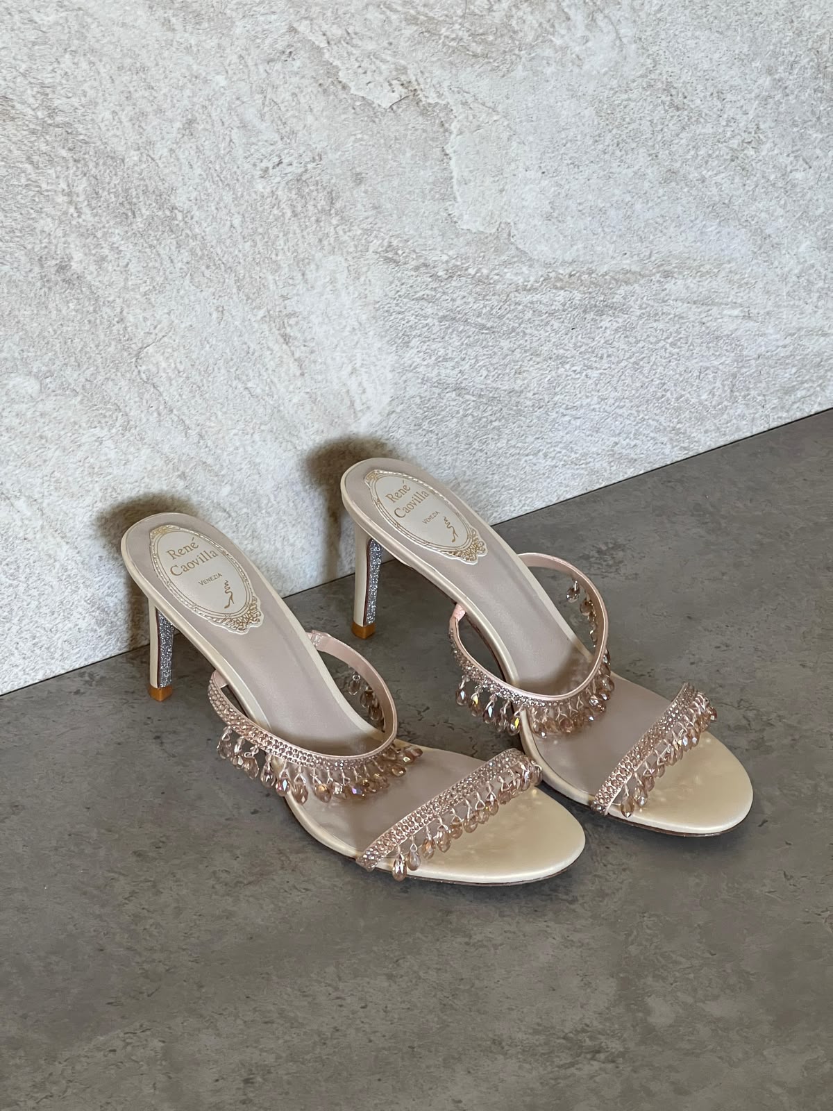Rene Caovilla Crystal-Drop Heeled Mules