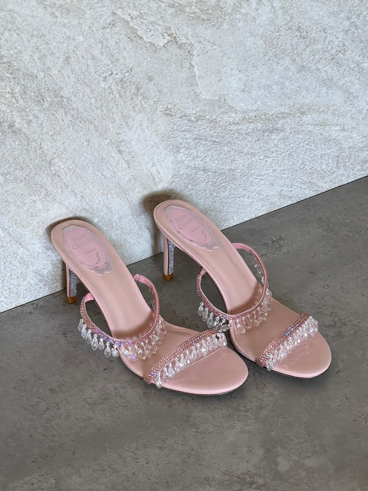 Rene Caovilla Crystal-Drop Heeled Mules