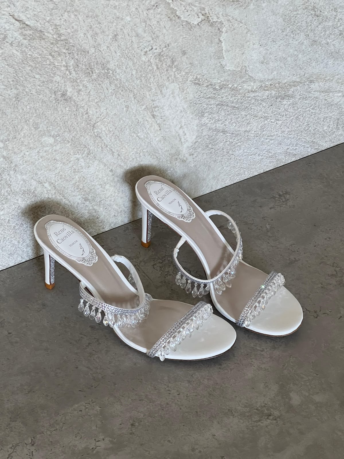 Rene Caovilla Crystal-Drop Heeled Mules