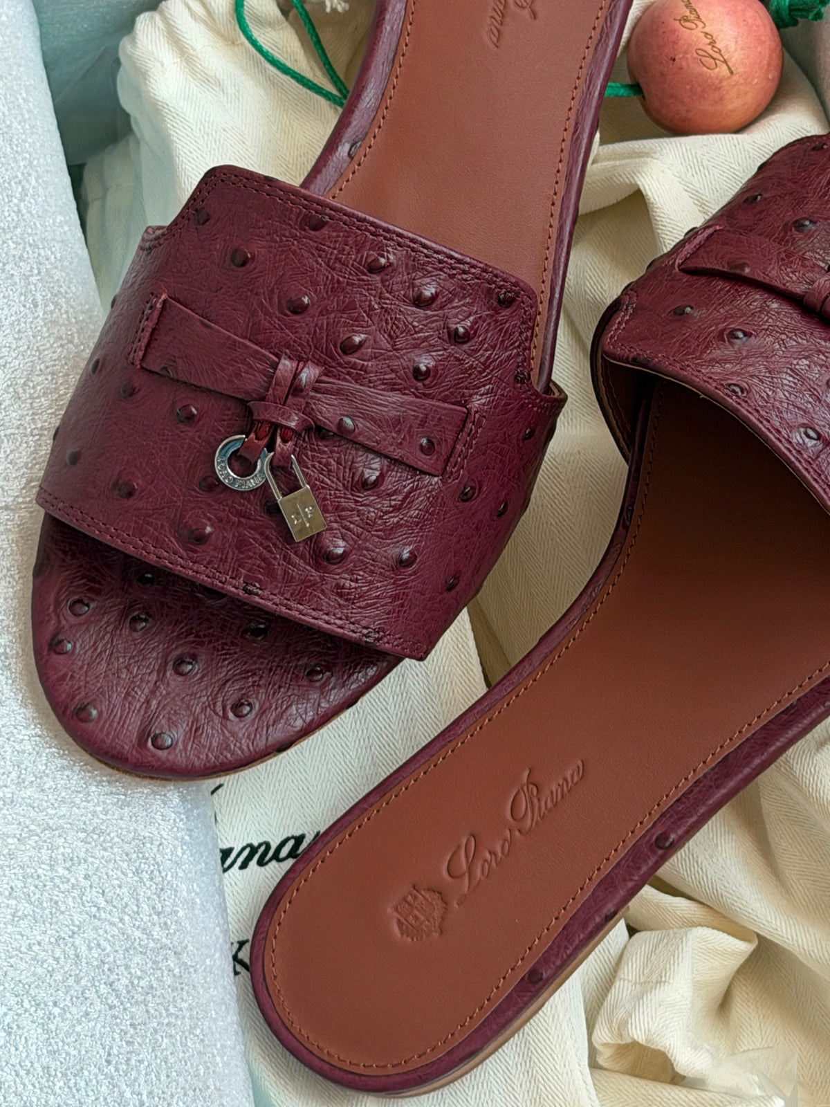 Loro Piana Textured Charm Slides