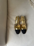 CHANEL Metallic Cap-Toe Slingback Pumps