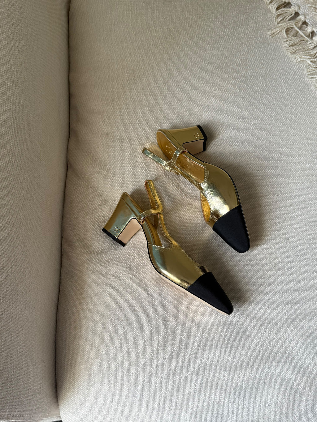 CHANEL Metallic Cap-Toe Slingback Pumps