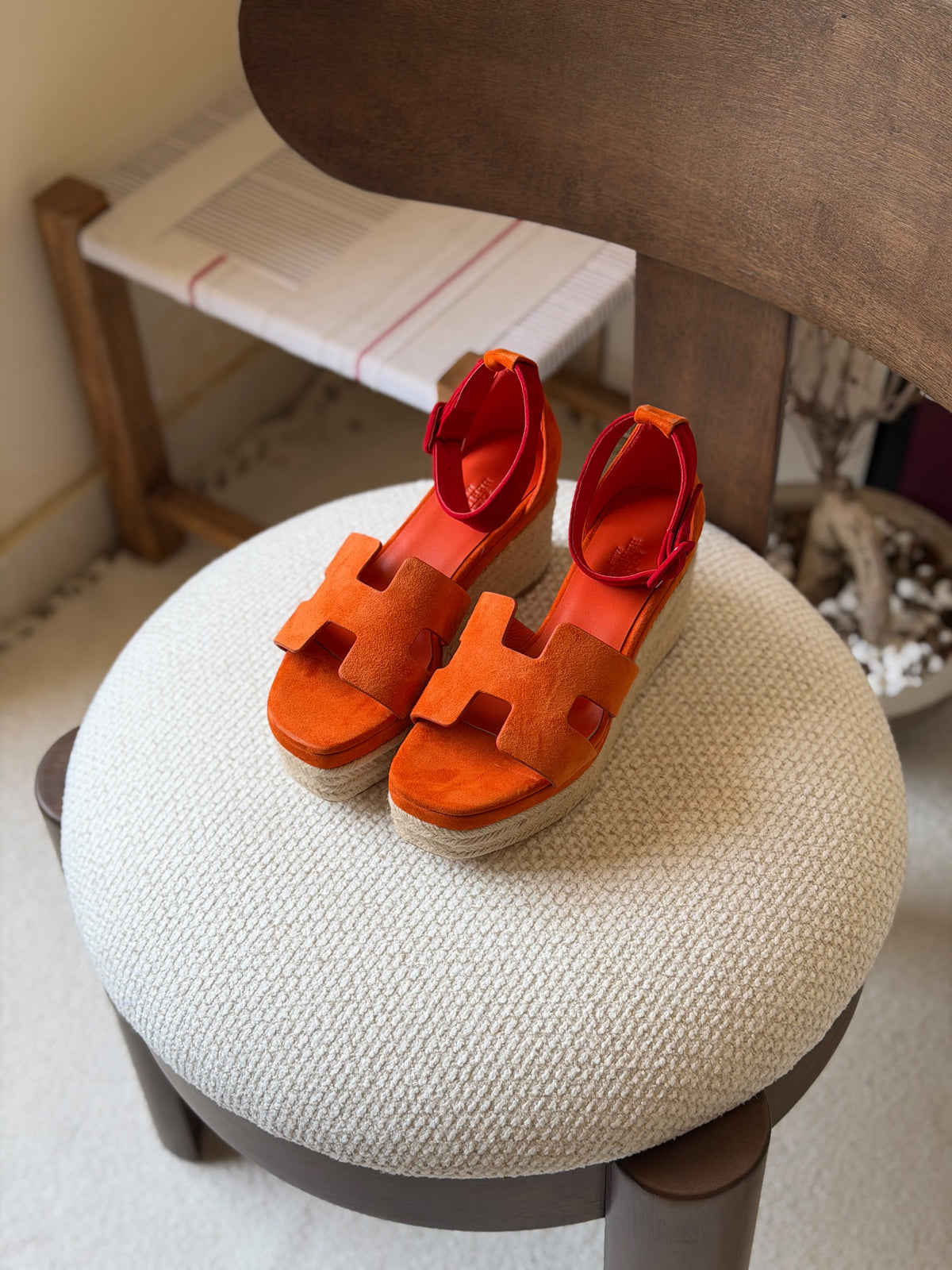 HERMES H-Strap Espadrille Platform Sandals