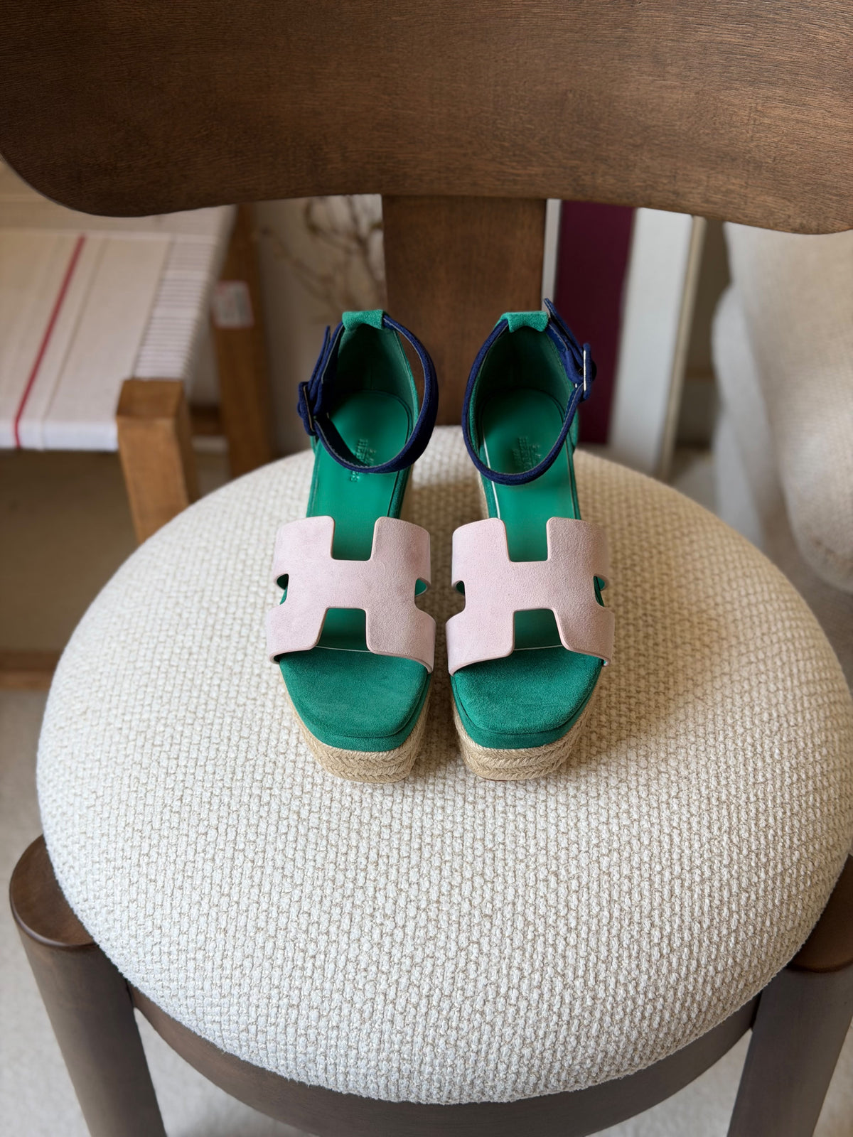 HERMES H-Strap Espadrille Platform Sandals