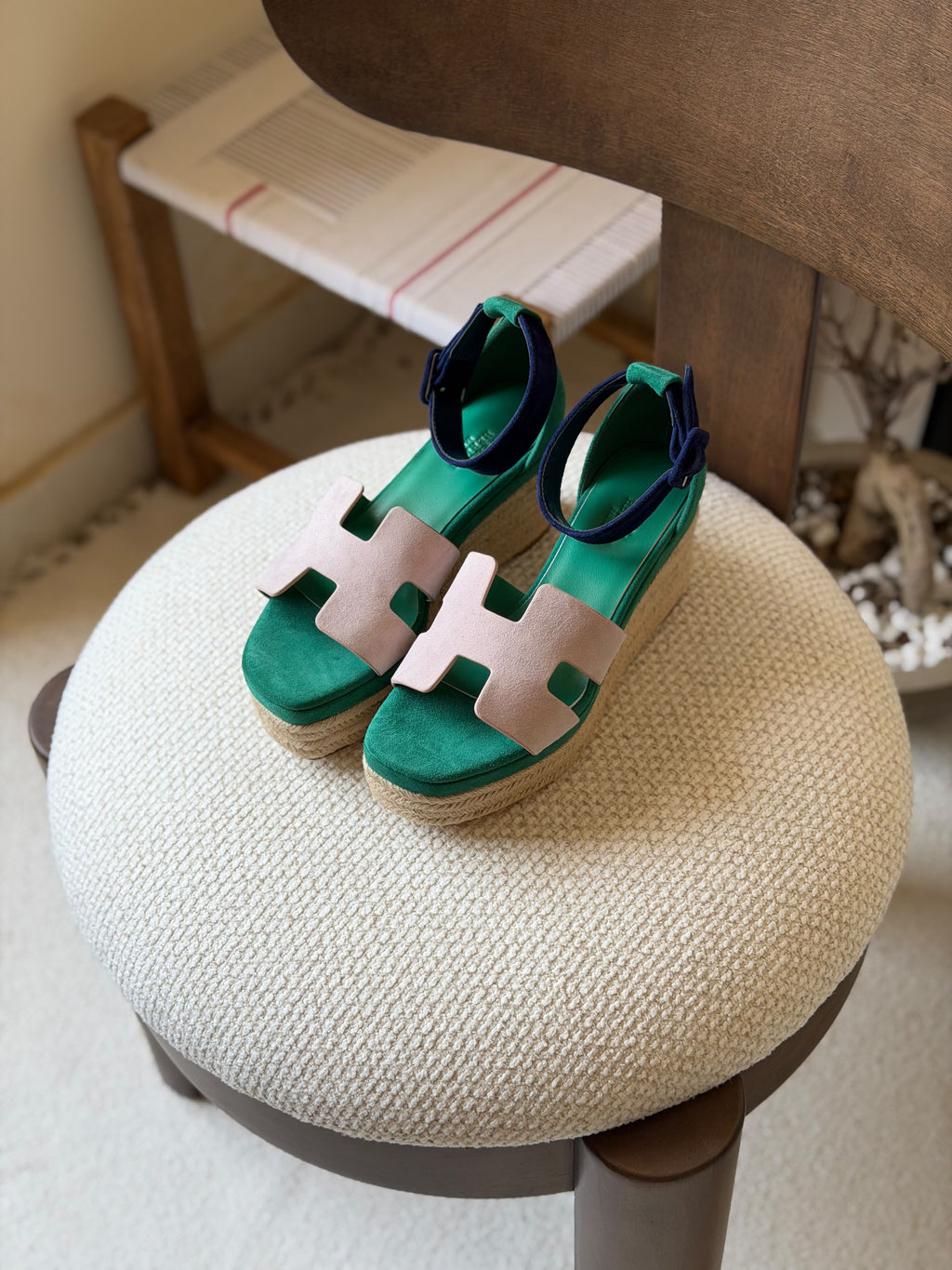 HERMES H-Strap Espadrille Platform Sandals