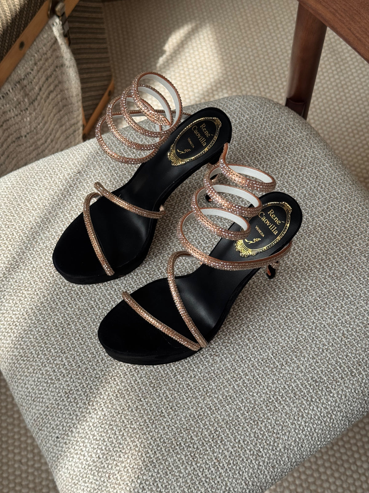 Rene Caovilla Crystal Spiral Platform Sandals
